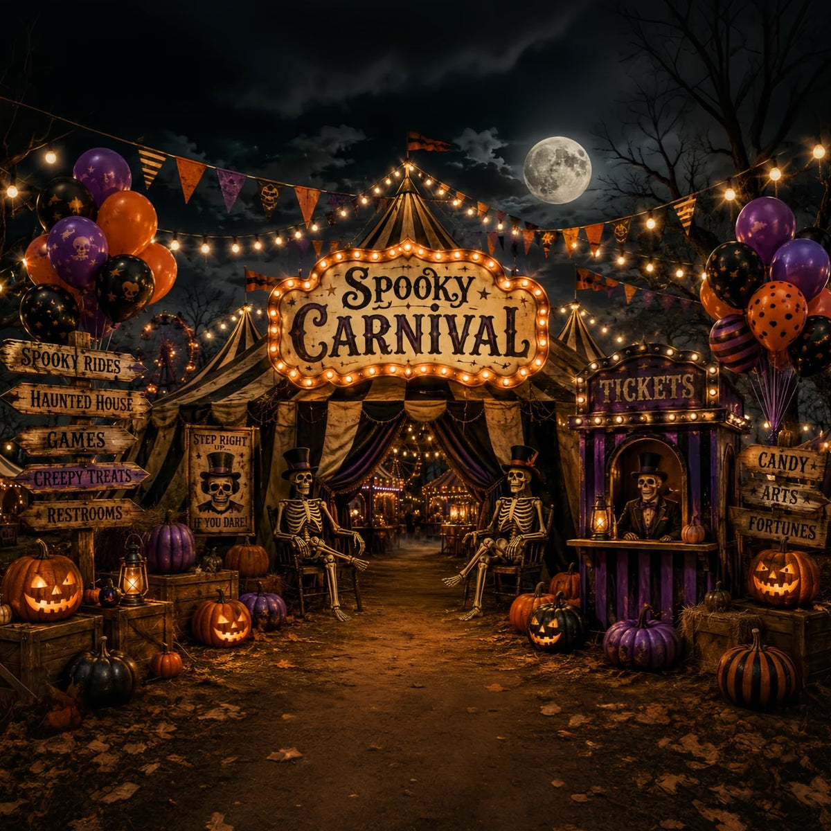 Décor De Cirque D'Halloween Entrée De Carnaval Avec Squelette Au Clair De LuneDécor D'HoRReur LXX67-247