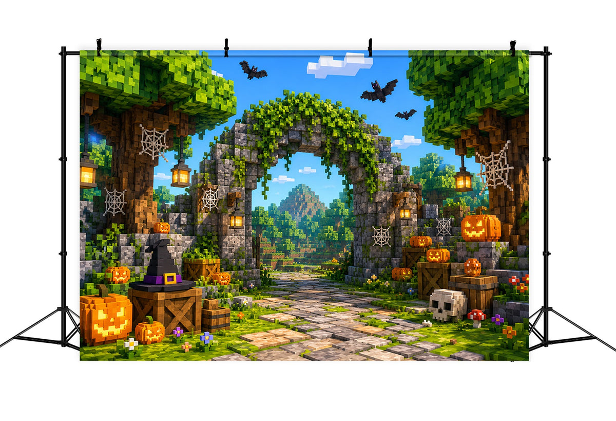 Décor De Citrouille D'Automne Ruines De Citrouilles Pixelisées Portail Pour Halloween LXX67-253
