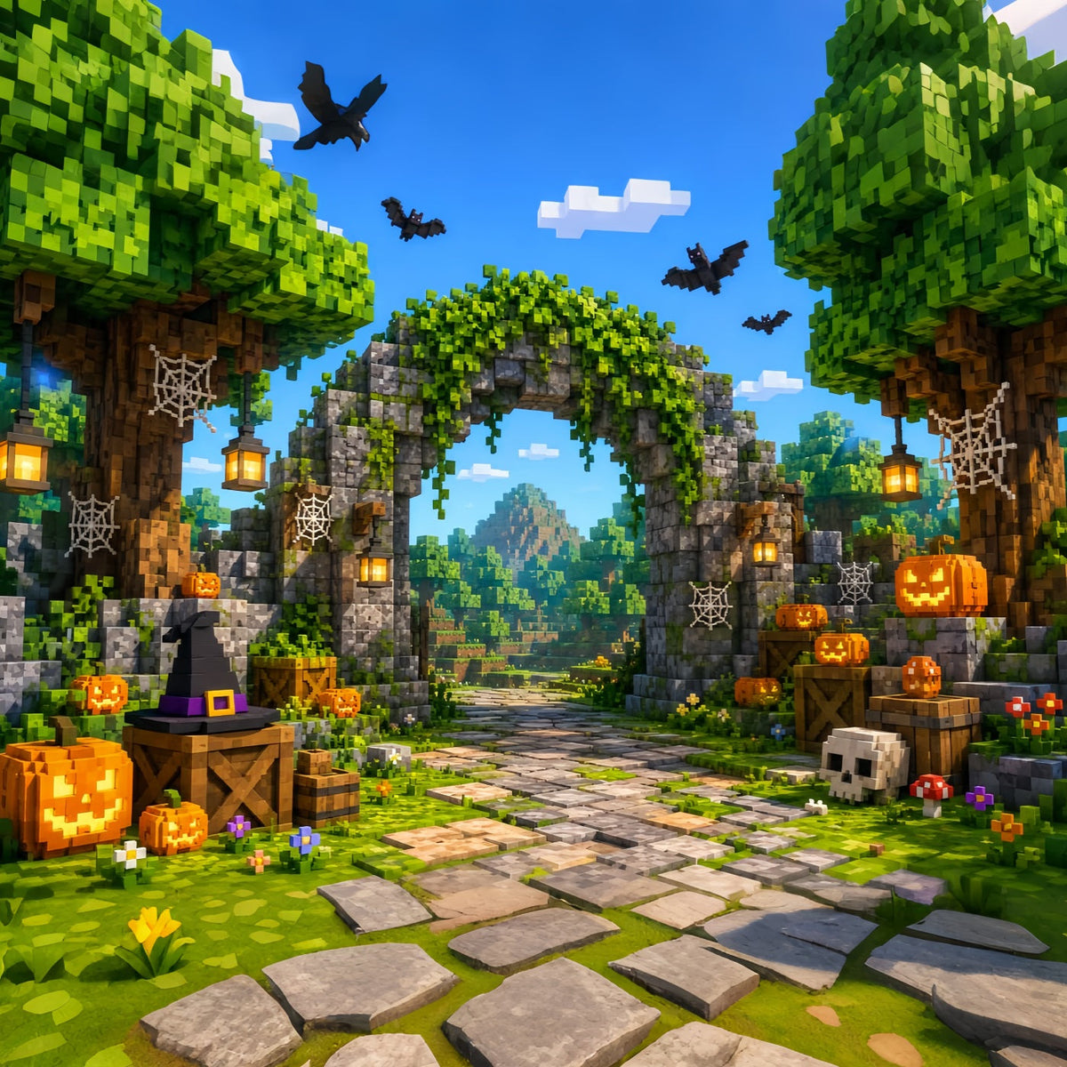 Décor De Citrouille D'Automne Ruines De Citrouilles Pixelisées Portail Pour Halloween LXX67-253
