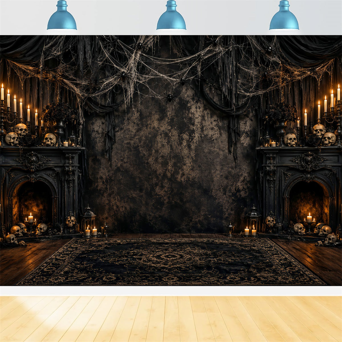 Toile De Fond AraignéeCheminée À La Bougie Crâne Décor Pour Séance Photo D'Halloween LXX67-255