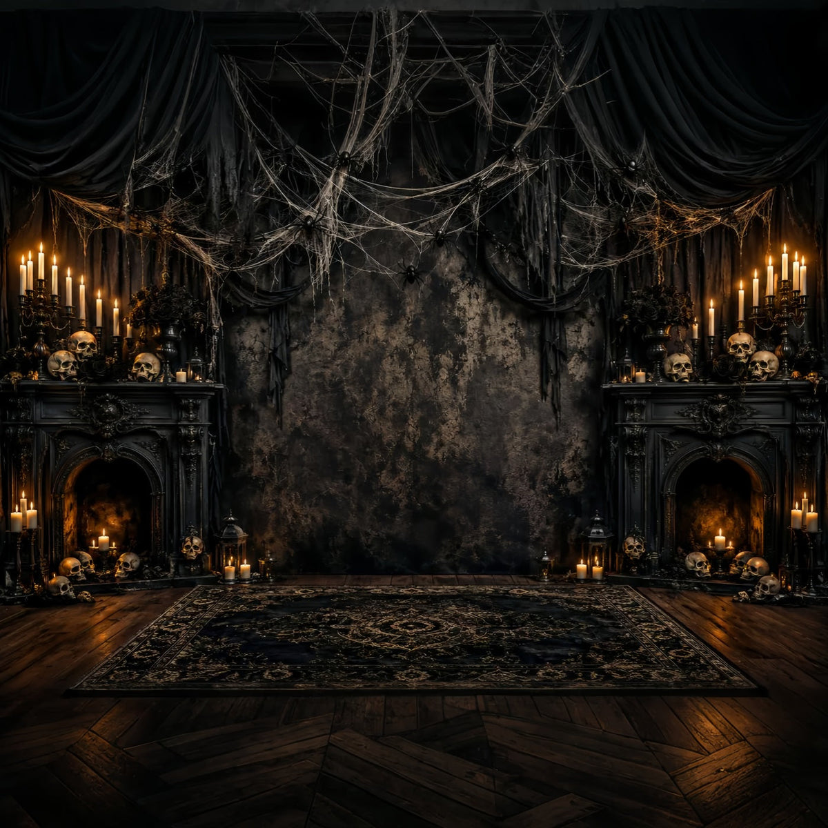 Toile De Fond AraignéeCheminée À La Bougie Crâne Décor Pour Séance Photo D'Halloween LXX67-255