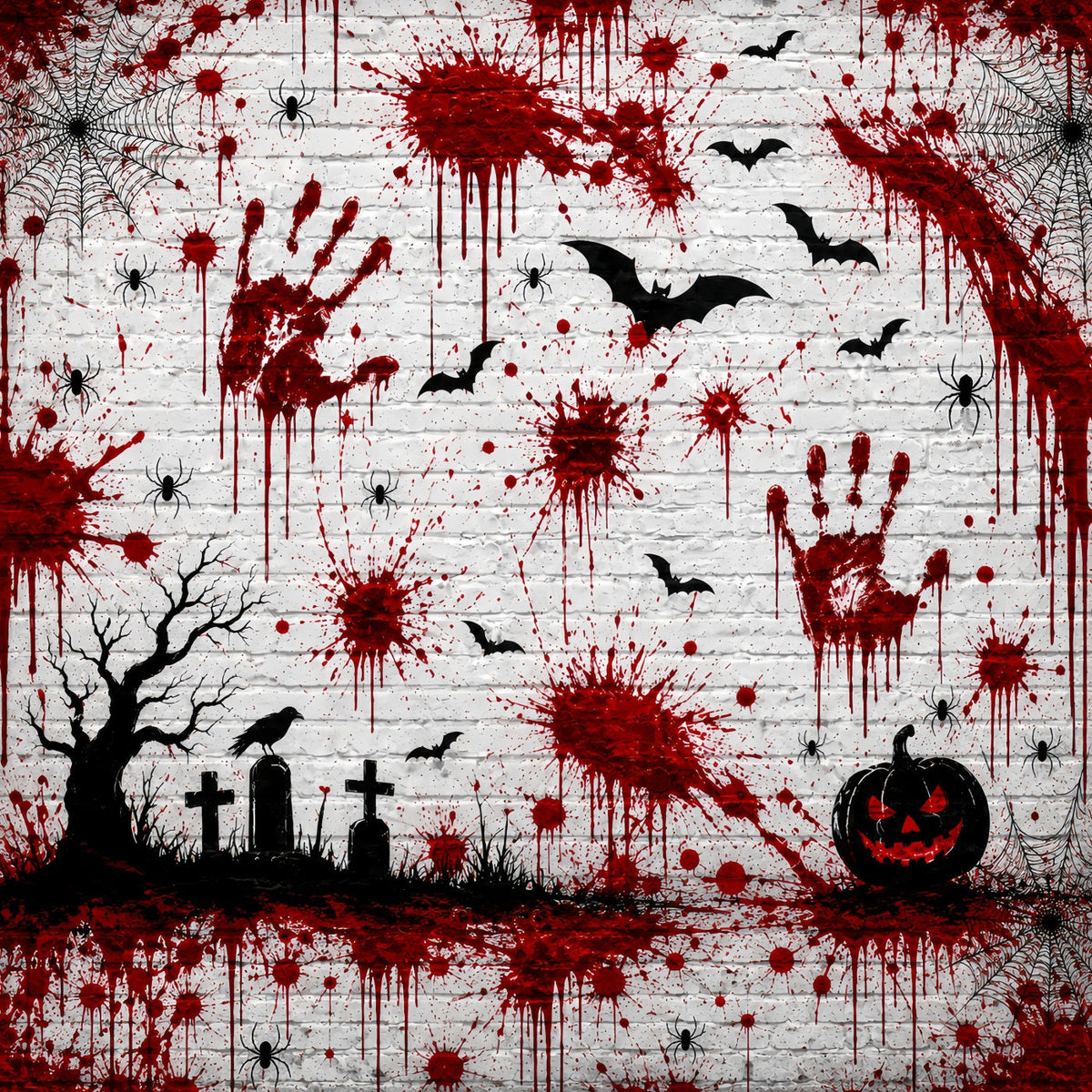 Fond De Scène Sanglant Pour Halloween Empreintes De Mains Et Mur De Briques Idéal Pour Les Photos LXX67-256
