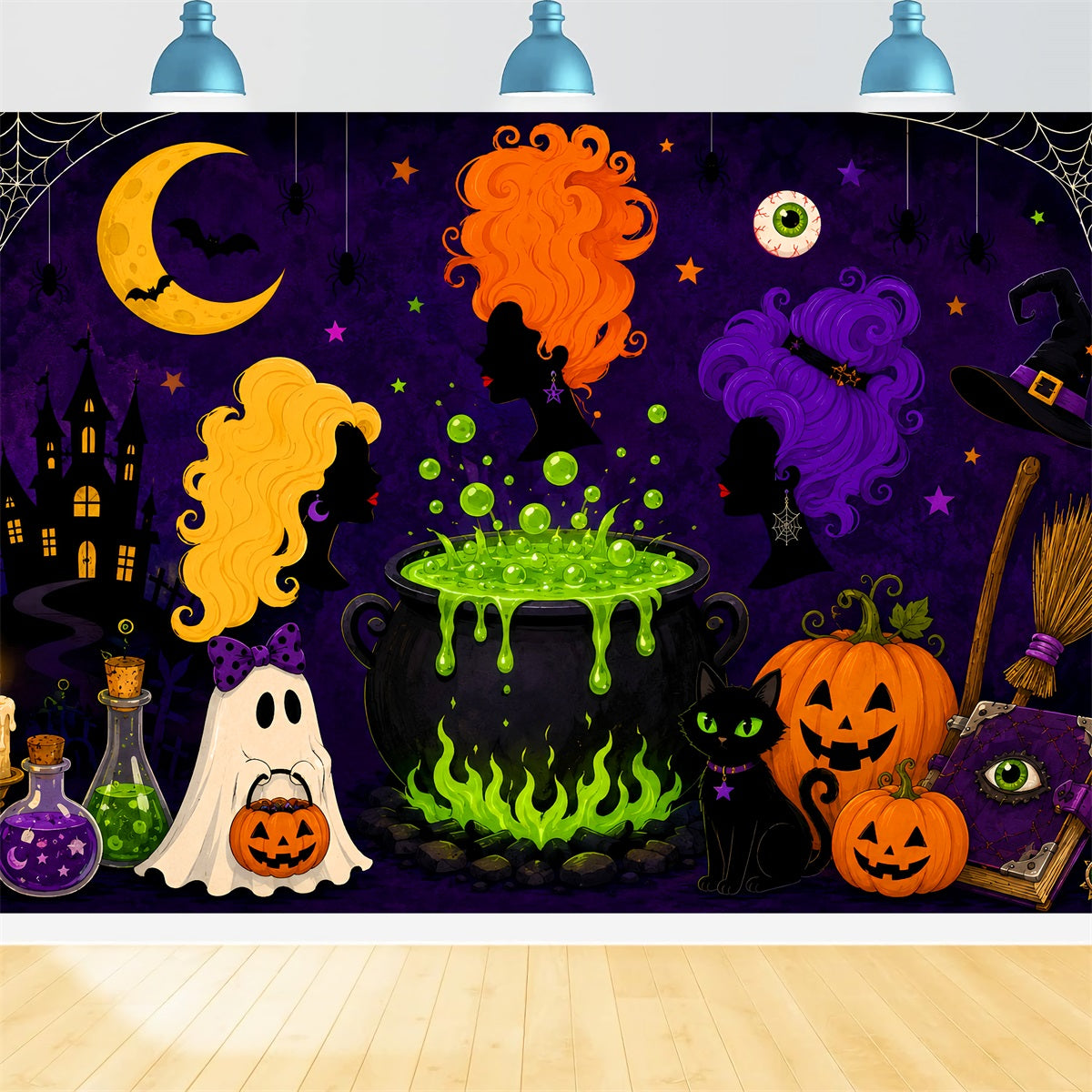 Décor De Lune D'Halloween Sorcière De Dessin Animé Chaudron Magique Décor LXX67-259