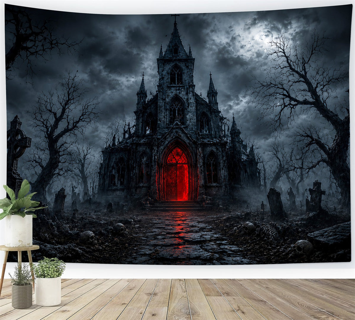 Décor De Maison D'Halloween Église Gothique Portail Rouge Décor De Cimetière D'Halloween LXX67-28