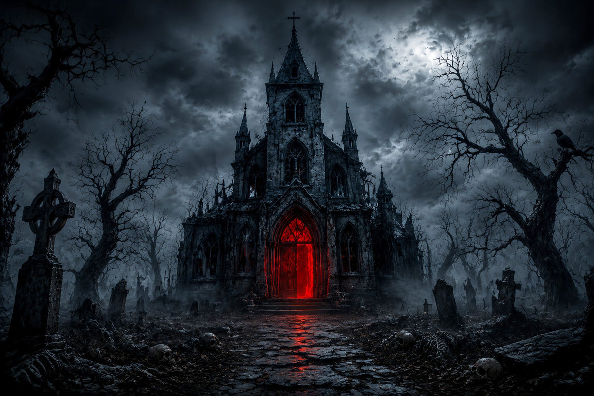 Décor De Maison D'Halloween Église Gothique Portail Rouge Décor De Cimetière D'Halloween LXX67-28