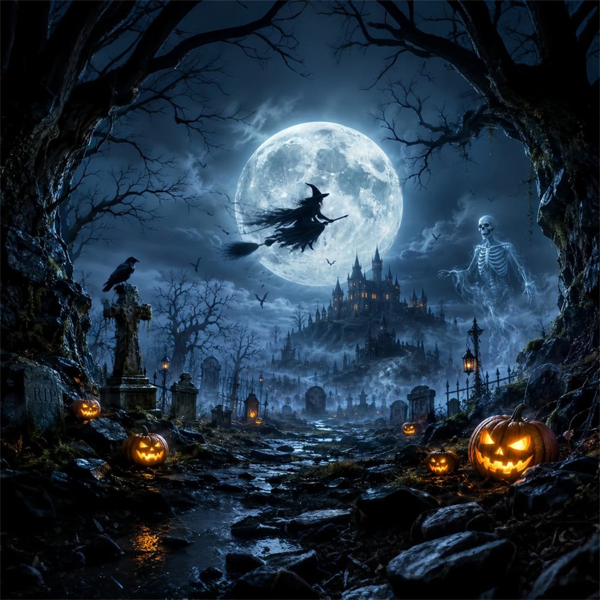 Idées De Décors Effrayants Pour Halloween Sorcière Au Clair De Lune Squelette Cimetière Décor LXX67-29