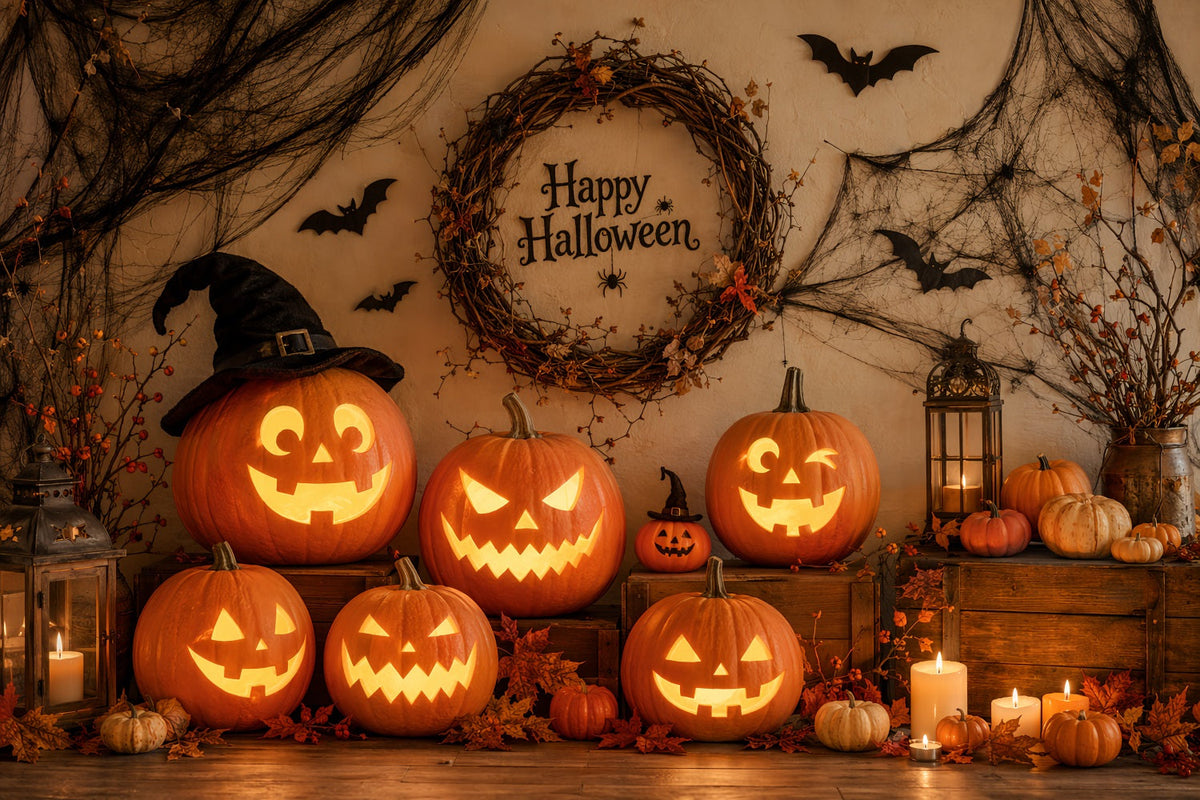 Décor De Fond Rustique En Tissu Pour Halloween Couronne De Citrouil les Idéal Pour Les Photos LXX67-31