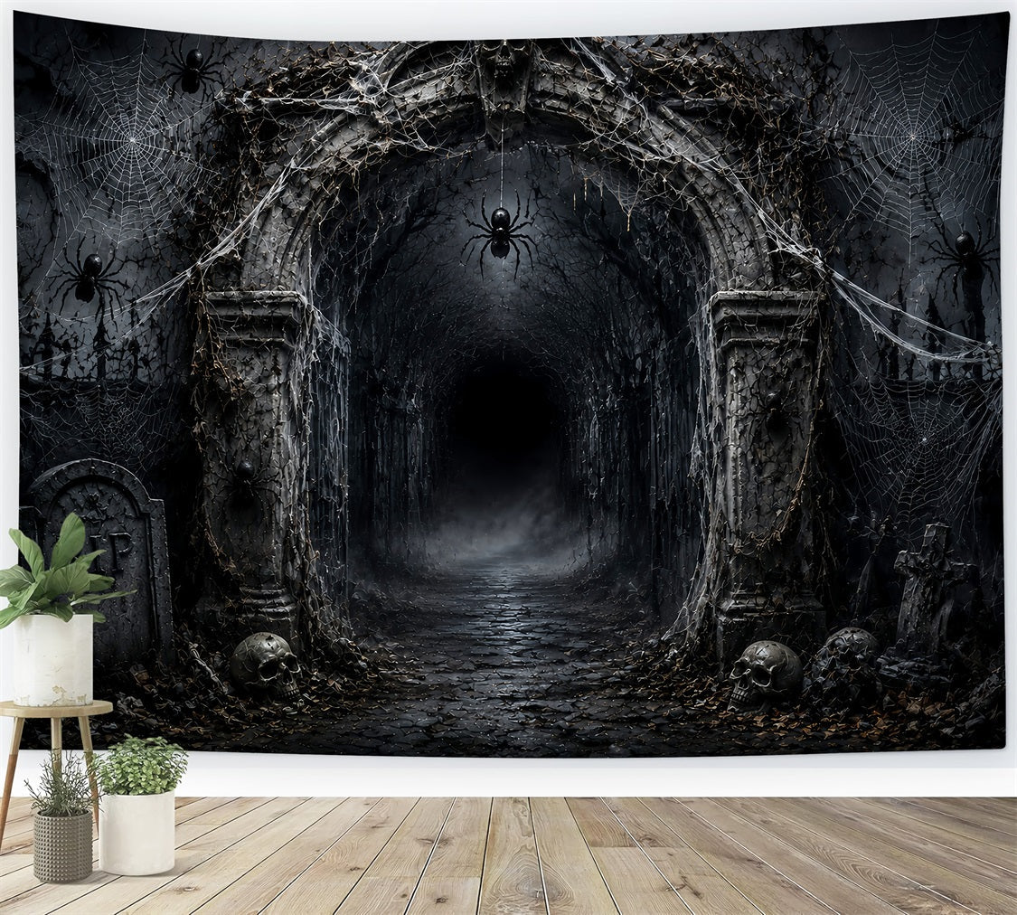 Décor De Fond Pour Halloween Ballons Toiles D'Araignée Cimetière Arche Araignées Thème Halloween LXX67-32