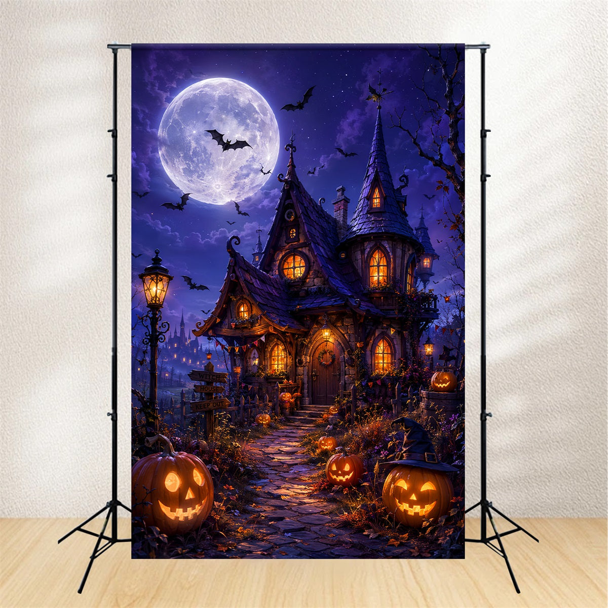 Idées De Décors D'Halloween À Faire Soi-Même Maison De Sorcière Au Clair De Lune Citrouilles Décors LXX67-33