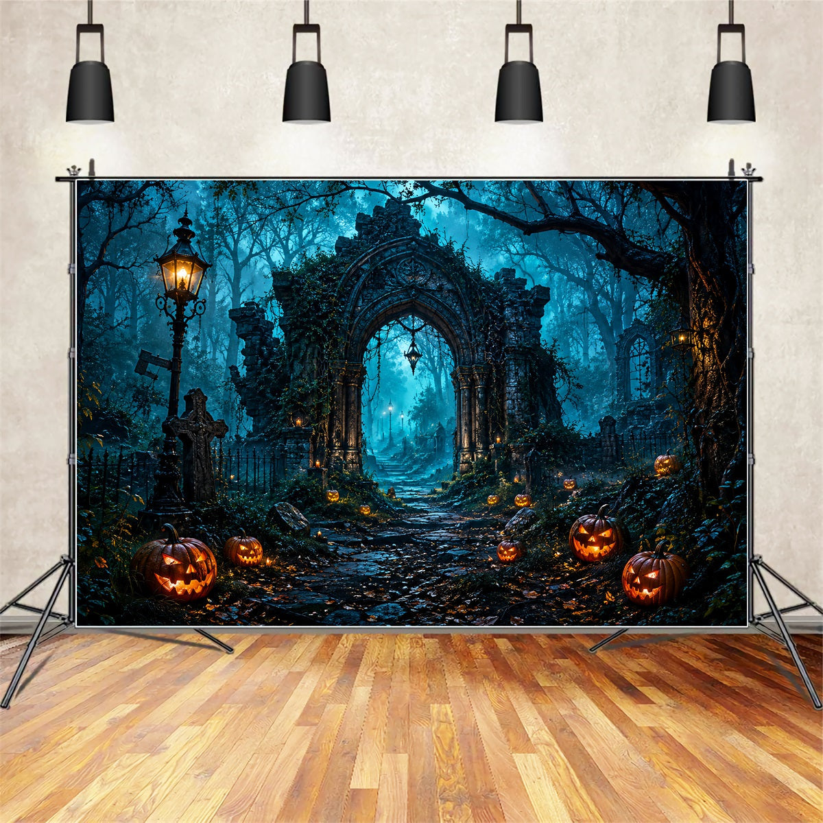 Arche De Décor D'Halloween Ruines De Forêt Hantée Citrouilles Grand Décor D'Halloween LXX67-36