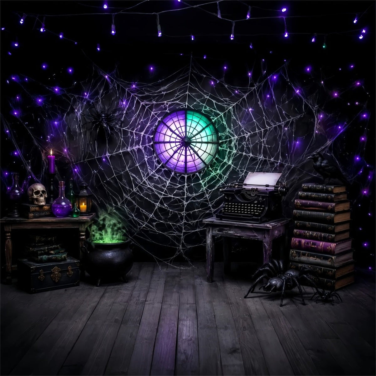 Idées De Décors D'Halloween À Faire Soi-Même Toile D'Araignée Machine À Écrire Grimoire Étude Décor LXX67-48