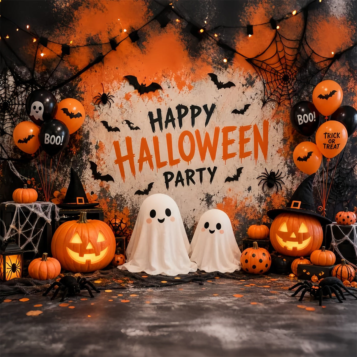 Décor De Fond Photo Pour Fête D'Halloween Fantôme Citrouille BallonsToile De Fond Halloween LXX67-57