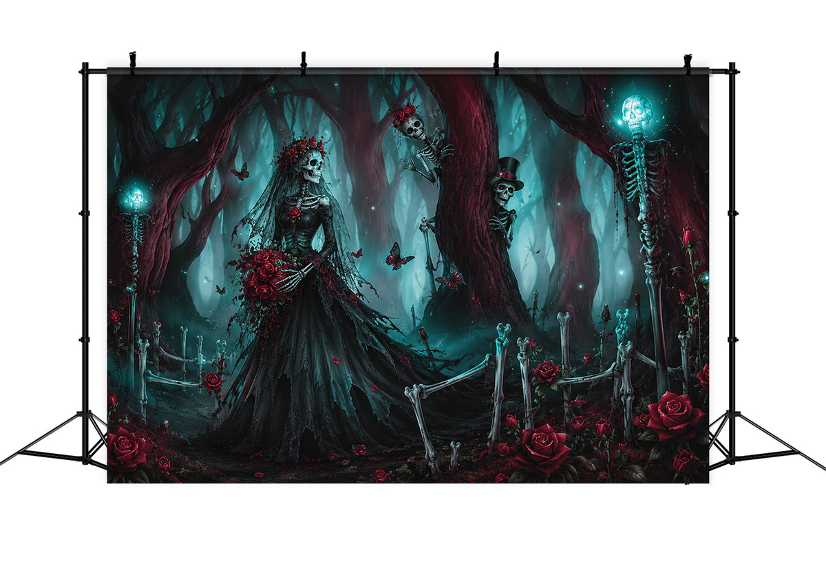 Décor De Mariage D'Halloween Mariée Squelette Forêt De Roses Décor Photo D'Halloween LXX67-59