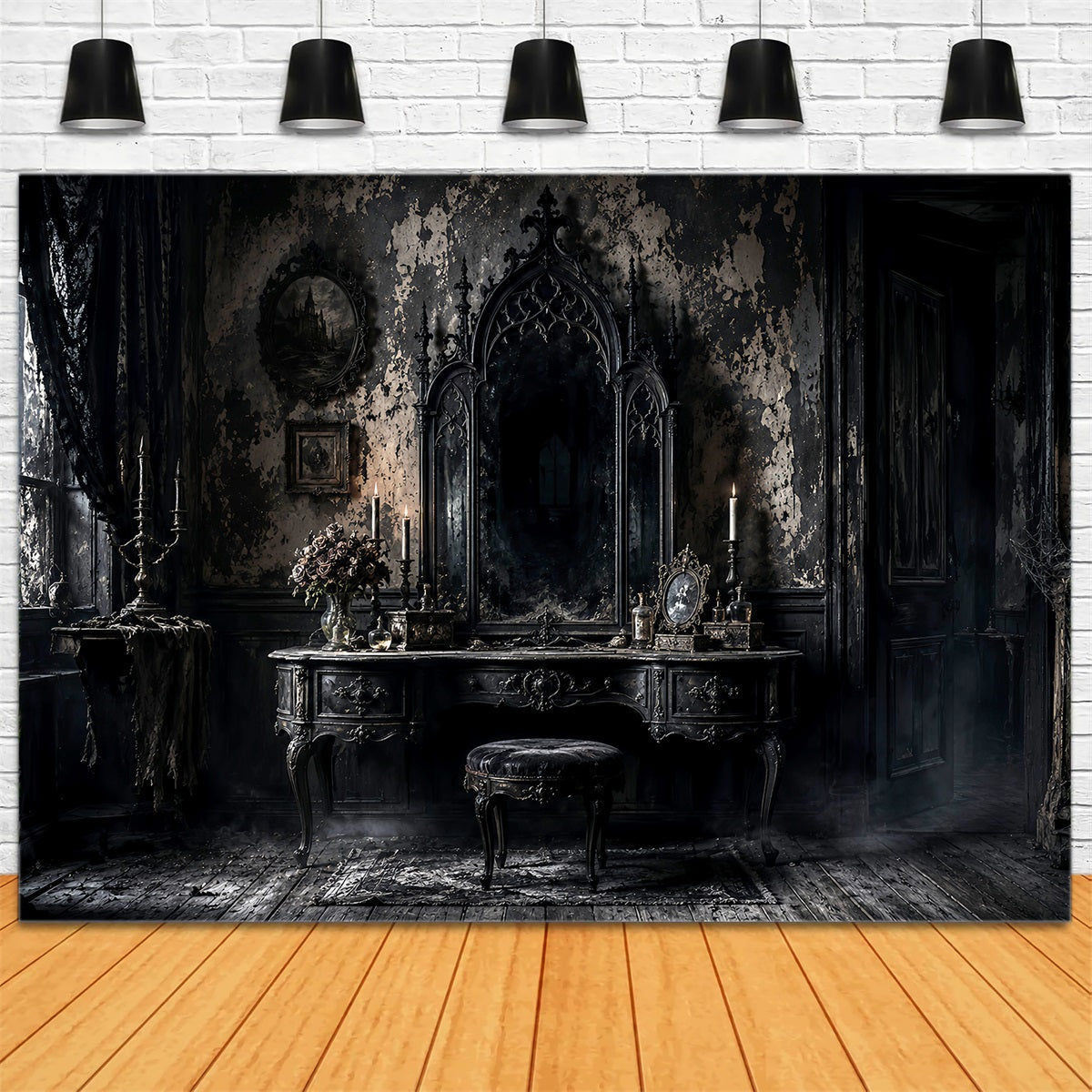 Décor De Salle De Bain Gothique Avec Miroir Et Thème HalloweenIdéal Pour Les Photos LXX67-60