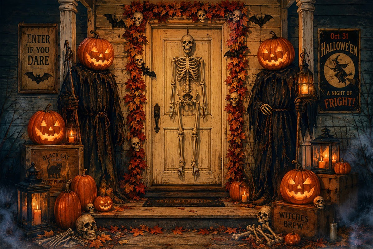 Décors D'Halloween Porte D'Entrée Avec Citrouille SqueletteIdées De Décors D'Halloween LXX67-62