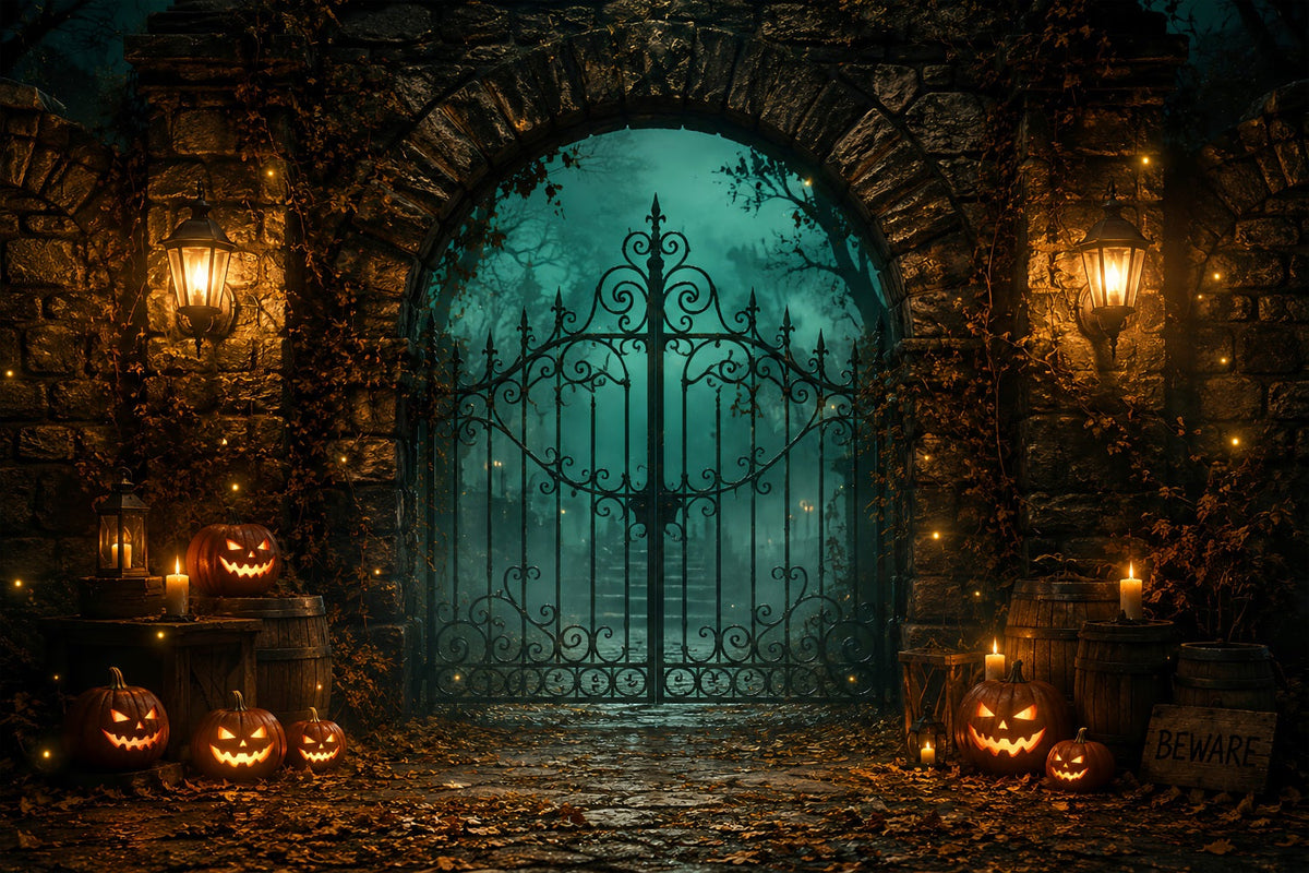 Décor De Fête D'Halloween Lanterne Pierre Citrouille PorteFond Pour Photomaton D'Halloween LXX67-64