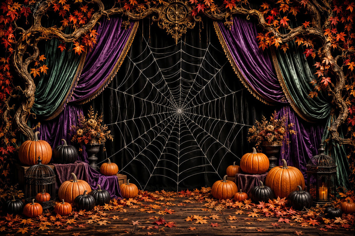 Décor De Scène Pour Halloween Toile D'Araignée Citrouille En Velours LXX67-67