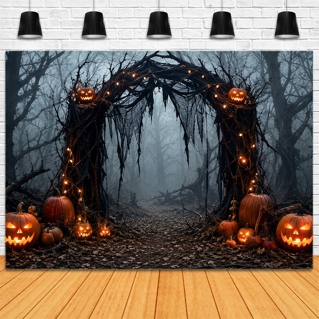 Décor Extérieur D'Halloween Arche De Citrouilles Dans Une Forêt Brumeuse LXX67-68