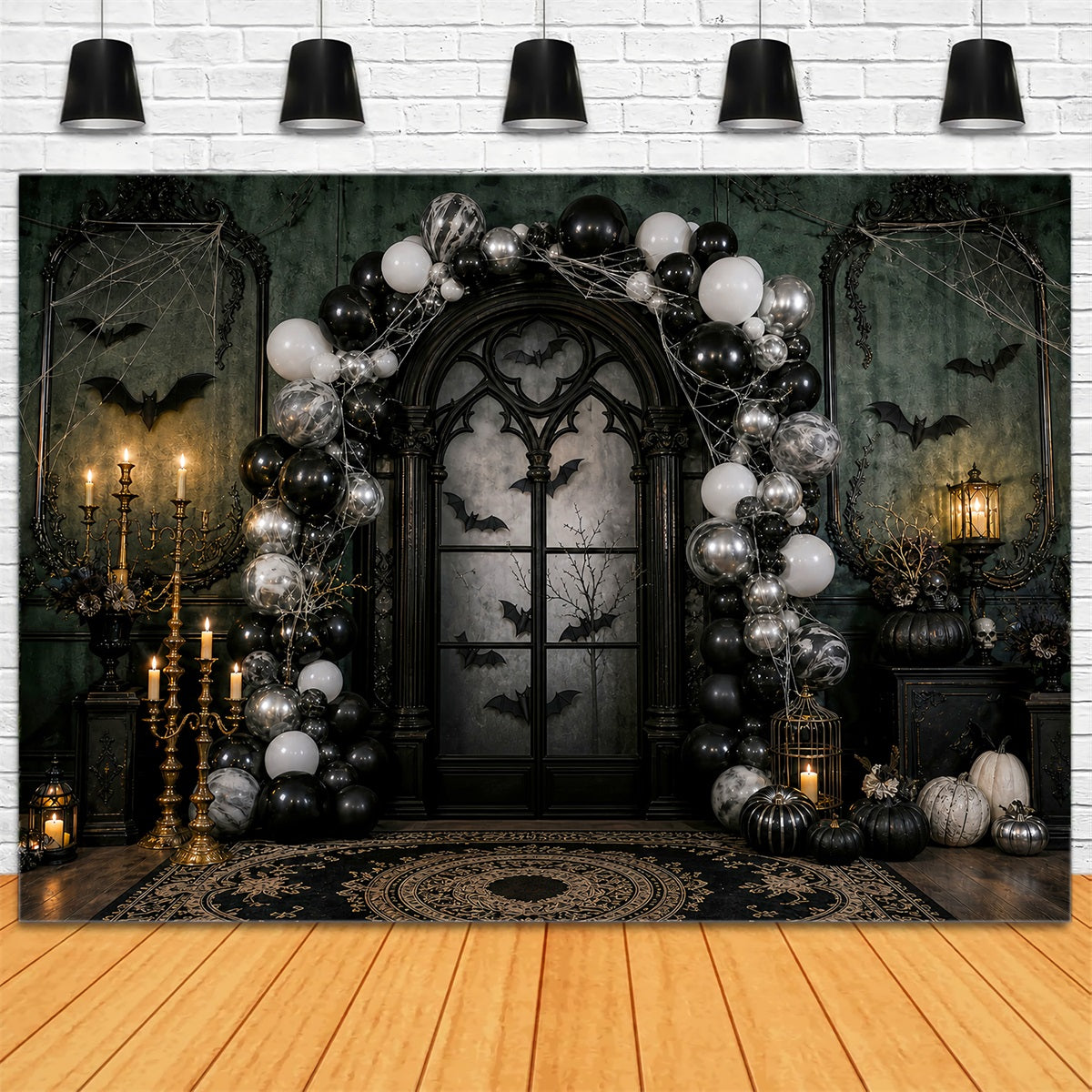 Décor De Fête D'Halloween Arche De Ballons Gothique Bougies Chauves-SourisDécor De Photomaton LXX67-7
