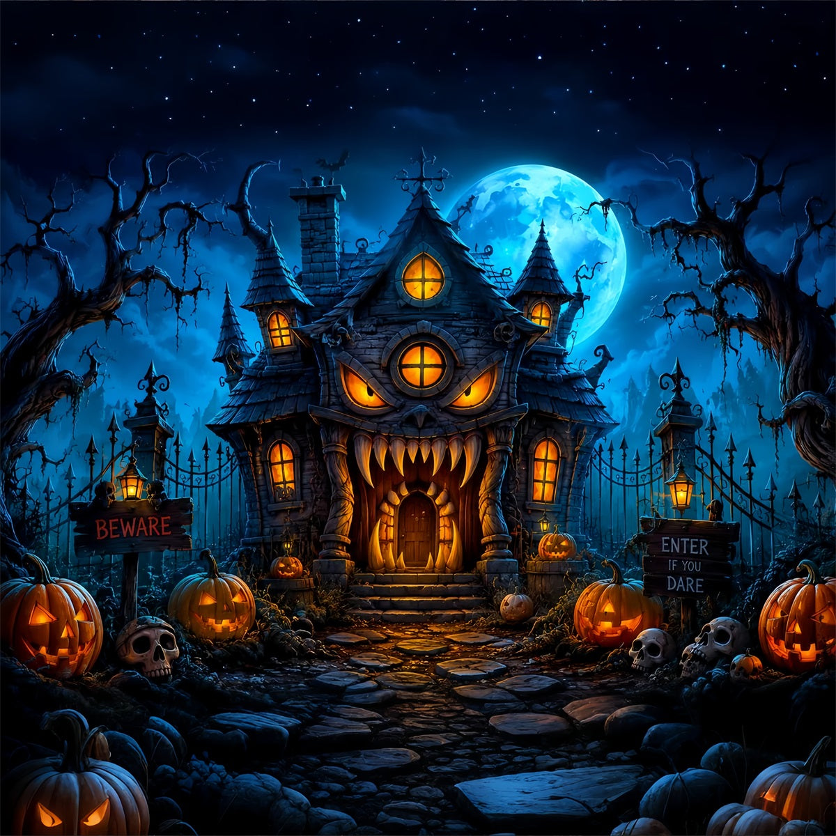 Décor De Noël Extérieur Pour Halloween Manoir Des Monstres Citrouilles Nuit LXX67-78