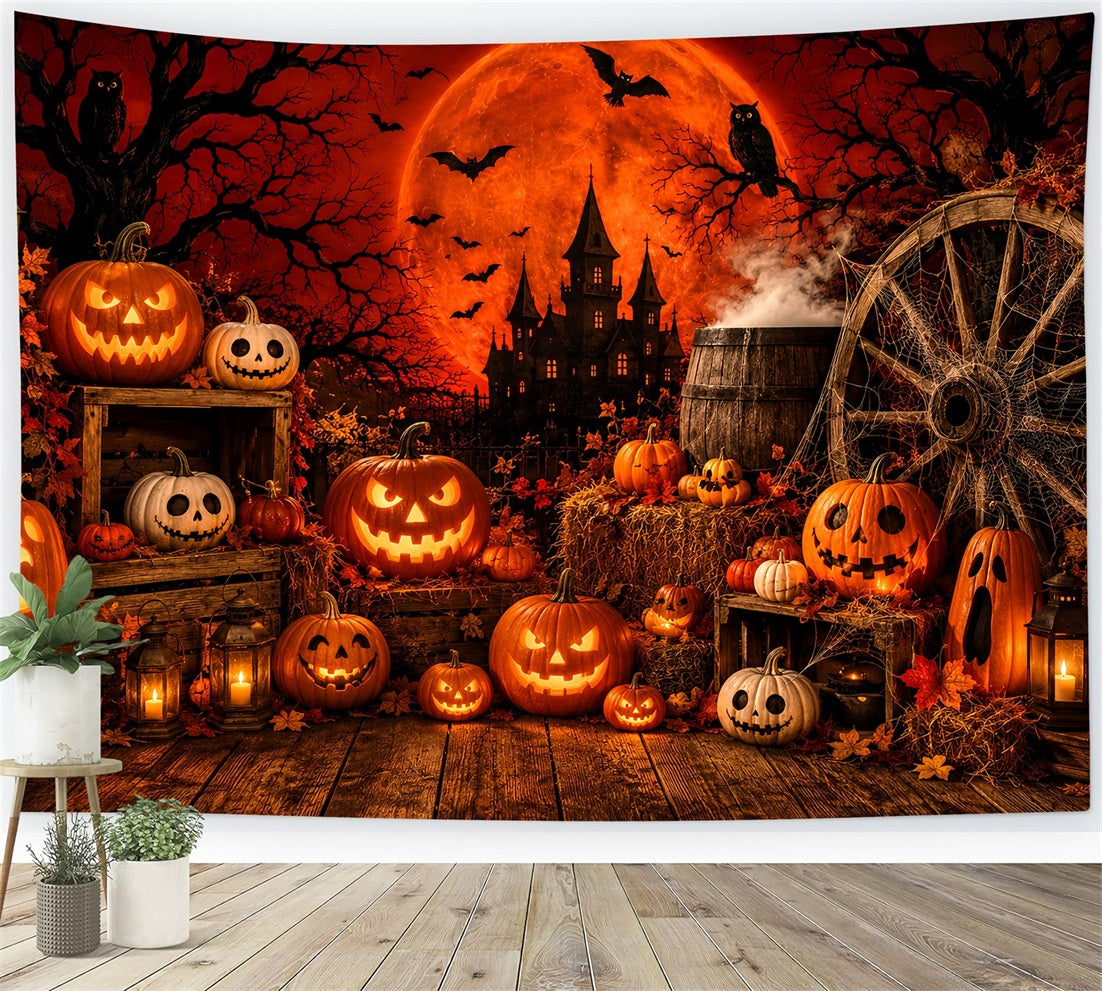 Décor D'Halloween Pour Photomaton Citrouille Et Lune Rouge Décor Mignon Pour Halloween LXX67-80