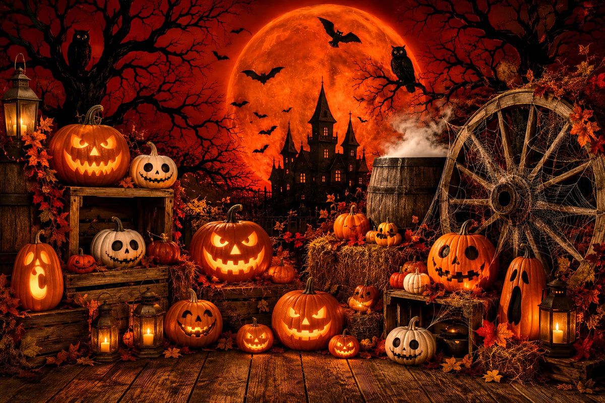Décor D'Halloween Pour Photomaton Citrouille Et Lune Rouge Décor Mignon Pour Halloween LXX67-80