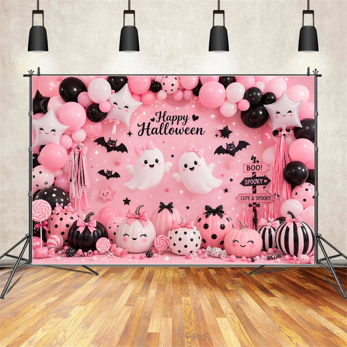 Décor De Ballons D'Halloween Fantôme Rose Et Citrouille Thème Halloween LXX67-86