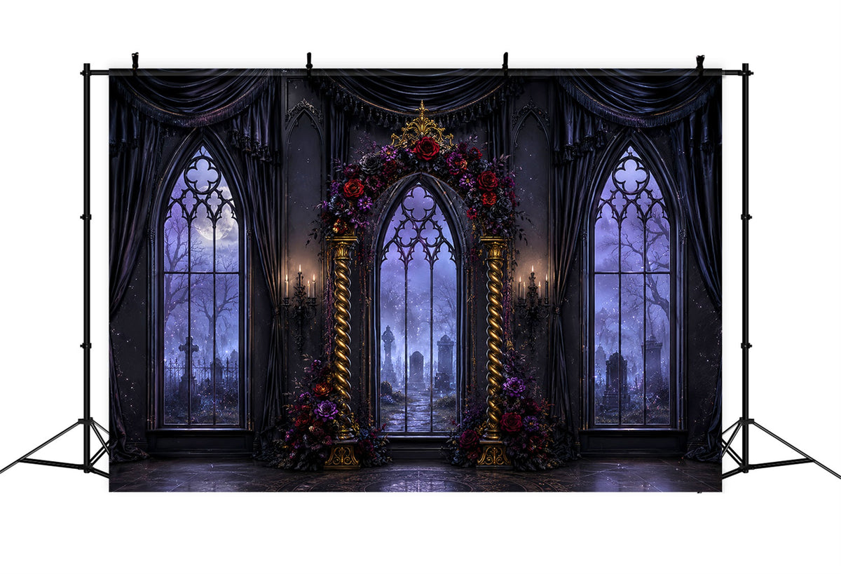 Décor D'Arche D'Halloween Style Gothique Floral Avec Fenêtre Et Grand Hall D'Entrée LXX67-89