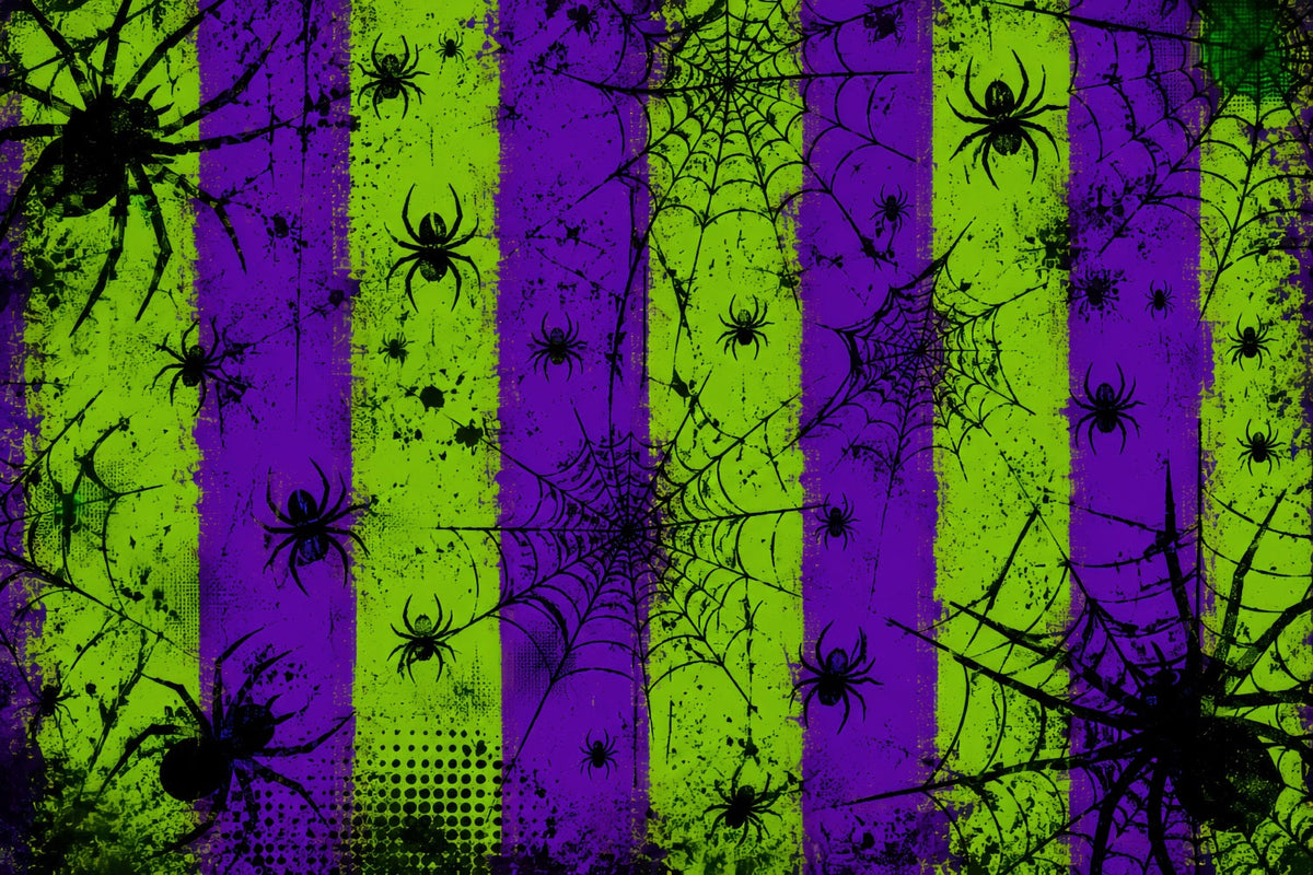 Fond Photo Halloween À Rayures Néon En Forme De Toile D'Araignée LXX67-90