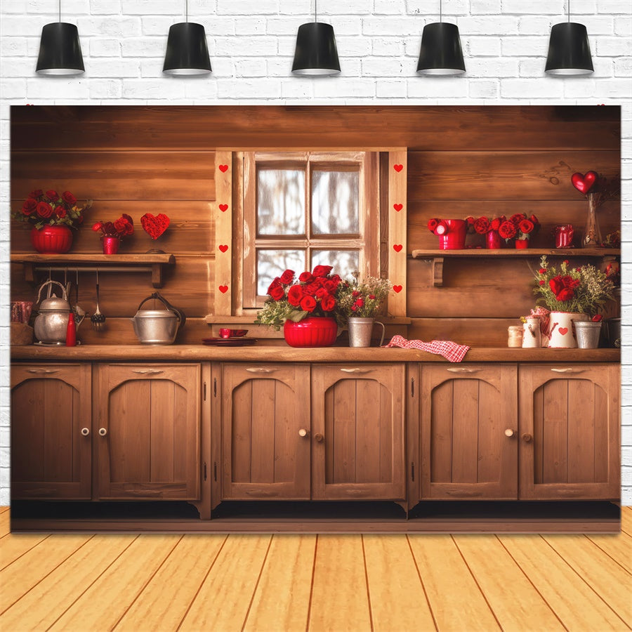 St Valentin Cuisine avec fleurs Toile de fond M1-04