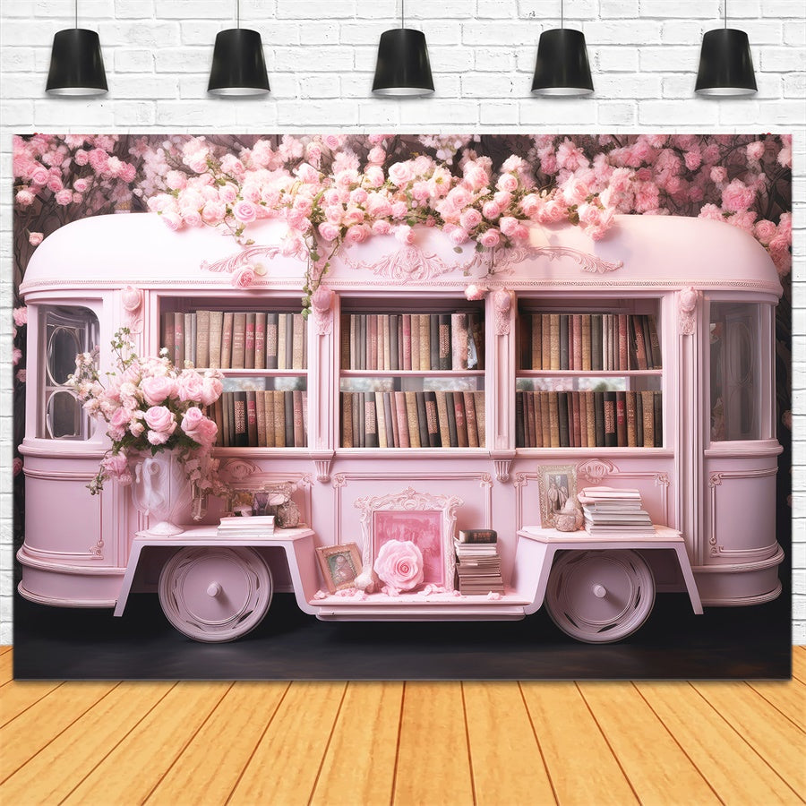 Bibliothèque Mobile à Flotteurs Roses Toile de fond M1-06