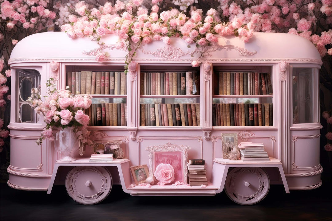 Bibliothèque Mobile à Flotteurs Roses Toile de fond M1-06