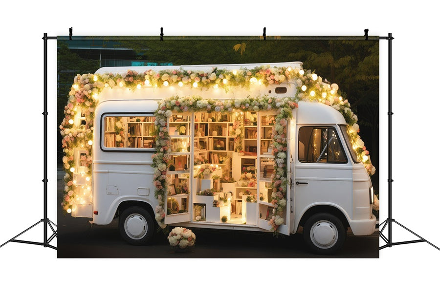 Floral Lumière Livres Remplis Bus Toile de fond M1-10