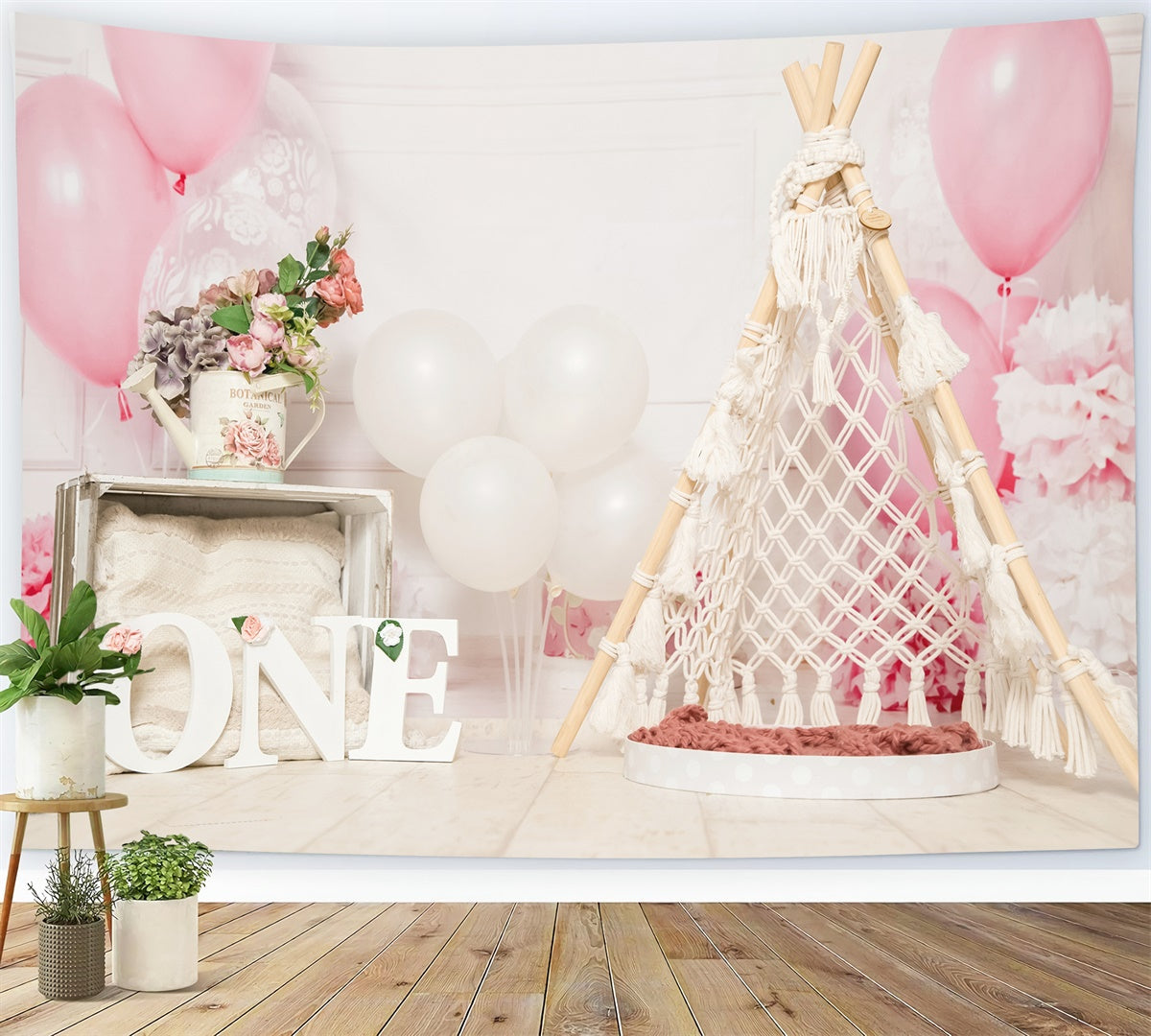 Joyeux Anniversaire Ballon Corde Tissage Tente Romantique Toile de fond M1-27