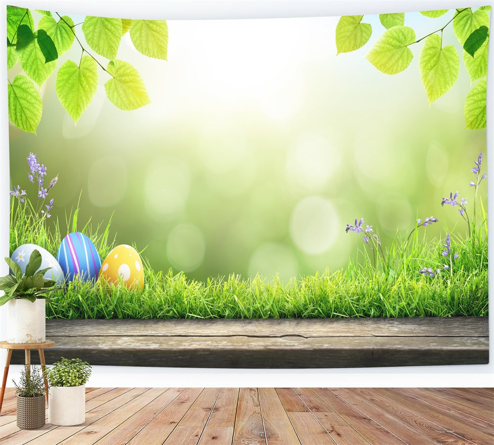 Œufs de Pâques Soleil Vert Pelouse Feuillue Toile de fond M1-35