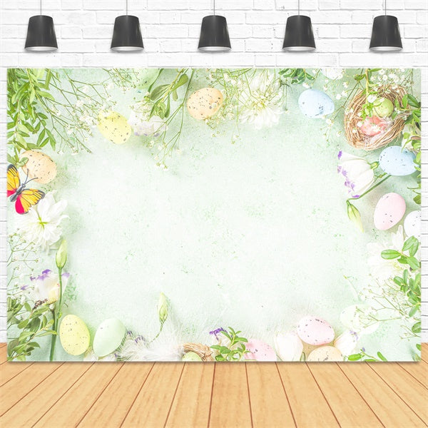 Œufs de Pâques Verdure Papillon Frais Simple Toile de fond M1-44