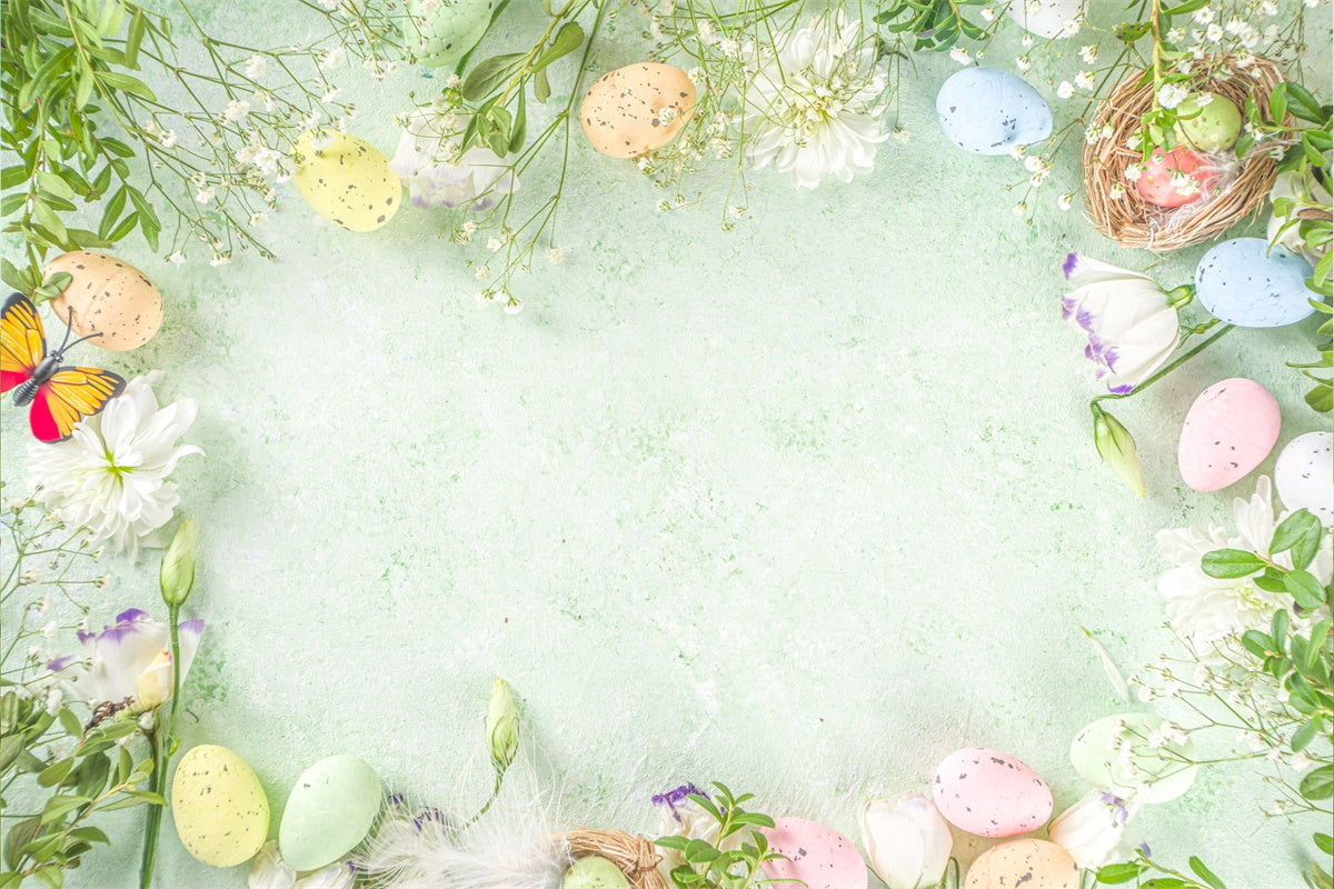 Œufs de Pâques Verdure Papillon Frais Simple Toile de fond M1-44