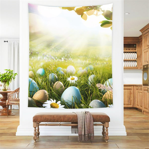 Pâques Œuf Marguerite Feuilles Soleil Pelouse Toile de fond M1-53