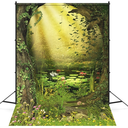 Mystère printanier Étang forestier Nénuphars Toile de fond M1-64