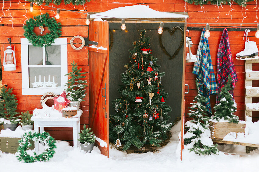 Arbre de Noël Couronne de Porte Neige Toile de fond M10-01