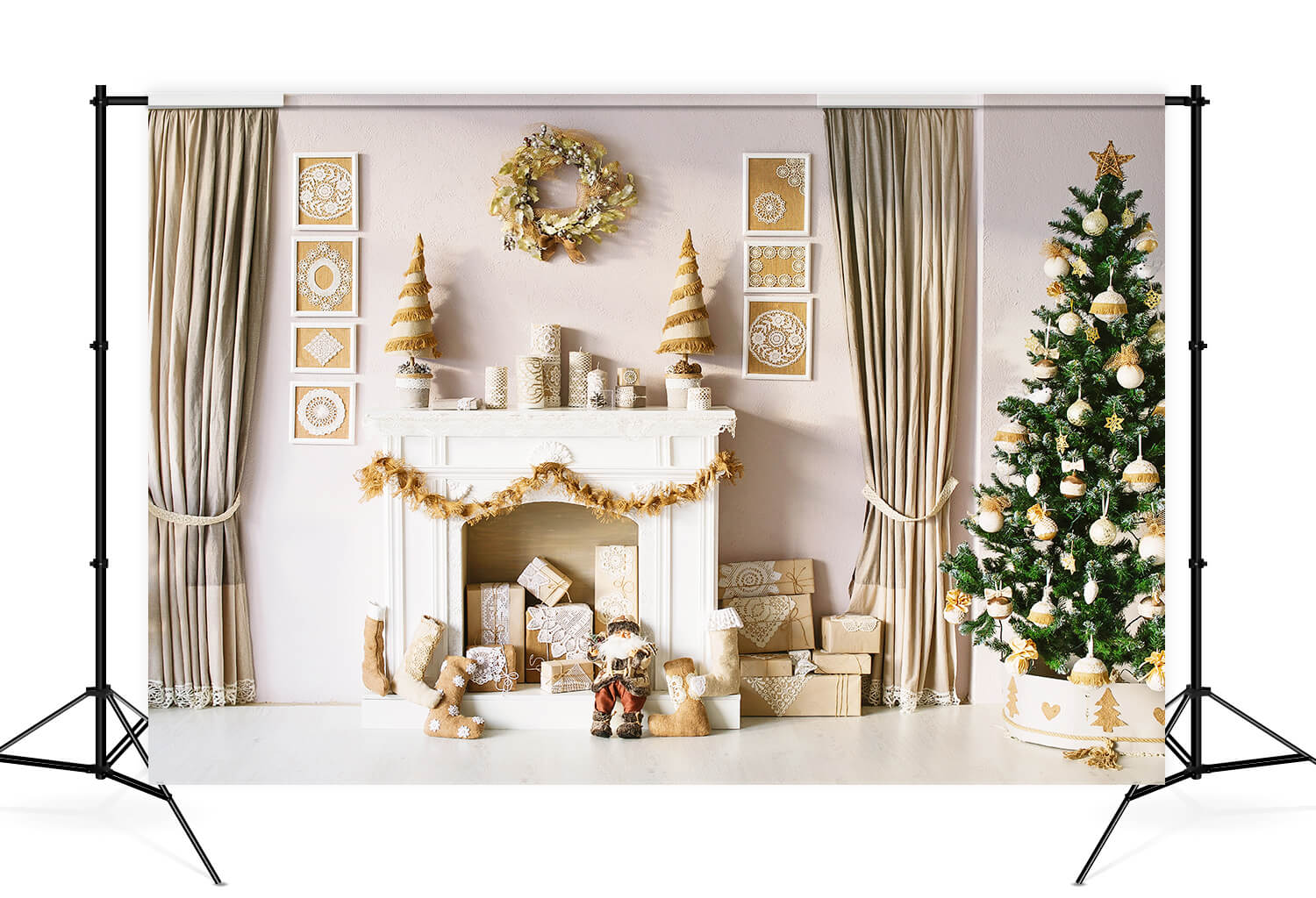 Arbre de Noël Cadeaux Cheminée Guirlande Toile de fond M10-04