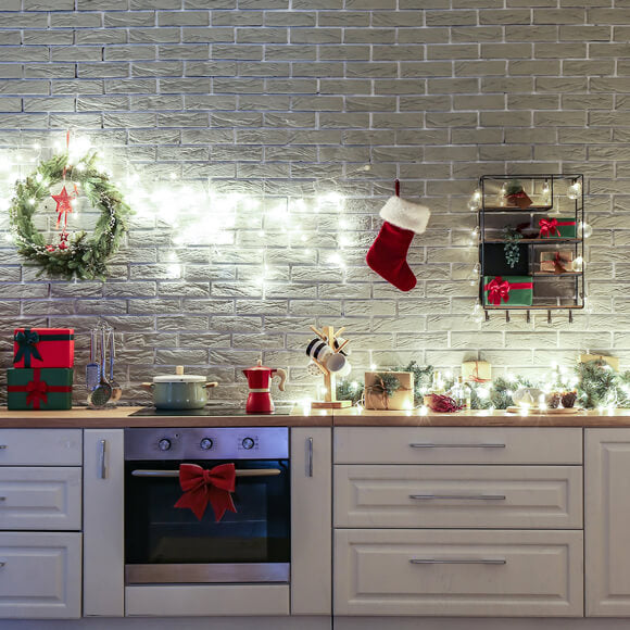 Cuisine Blanche avec Décorations de Noël Toile de fond M10-12