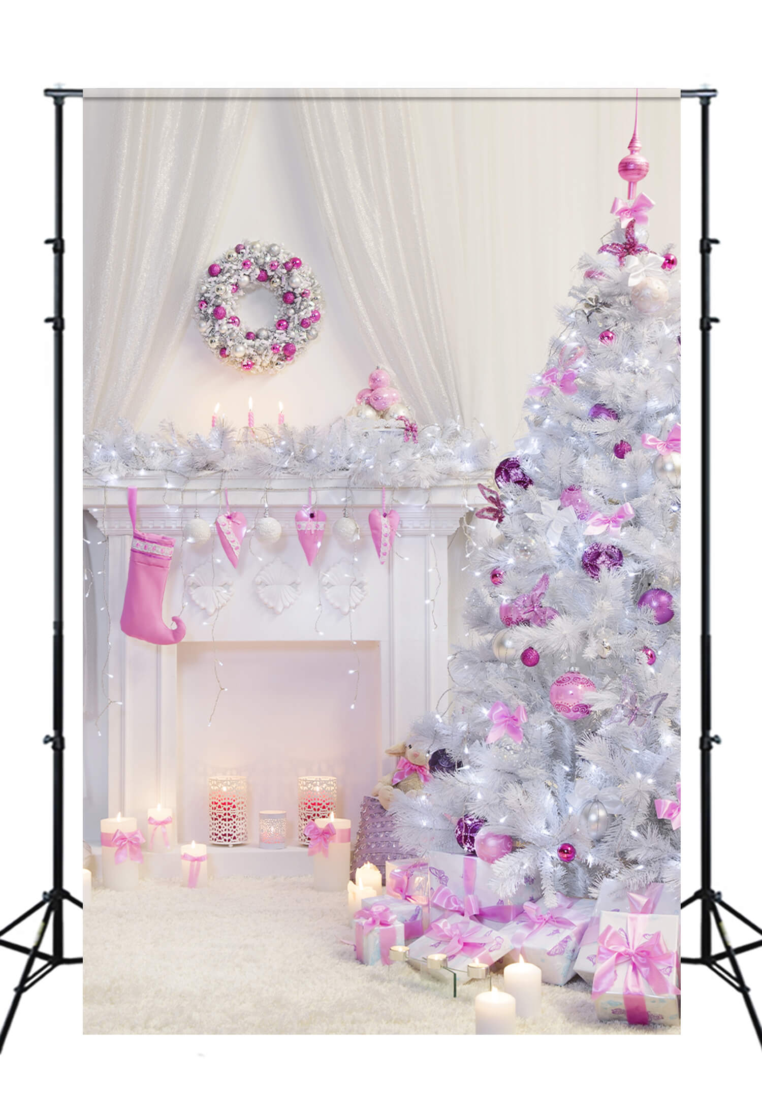 Arbre de Noël Cheminée Décoration intérieure Toile de fond M10-29
