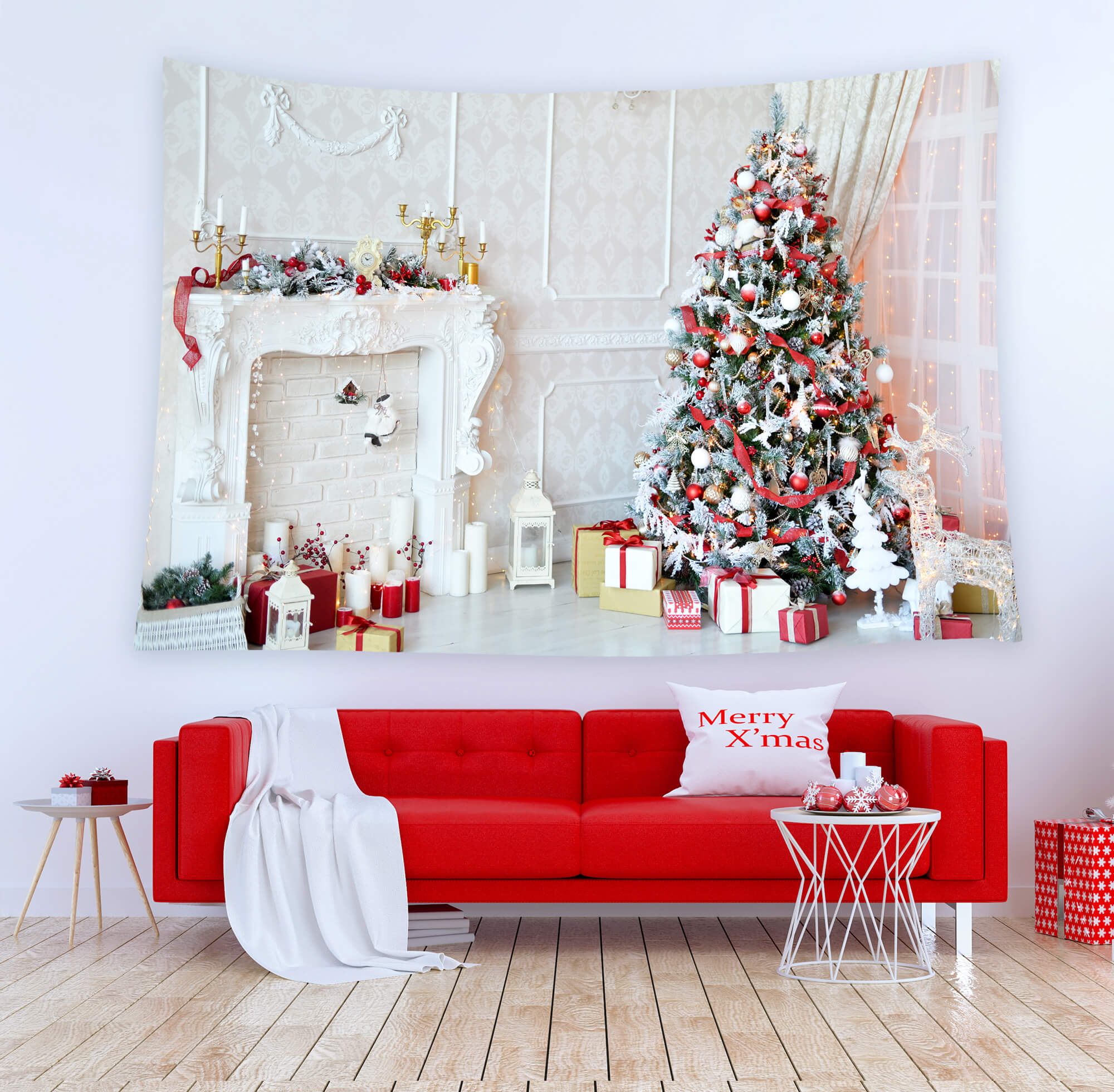 Toile de Fond de Cheminée pour Noël Gx-1048