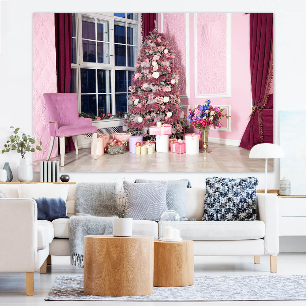 Arbre de Noël Rose Chambre Cadeaux Toile de fond M10-45