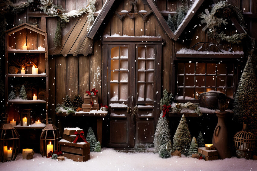 Neige d'hiver Maison de Noël Toile de fond photo M10-55