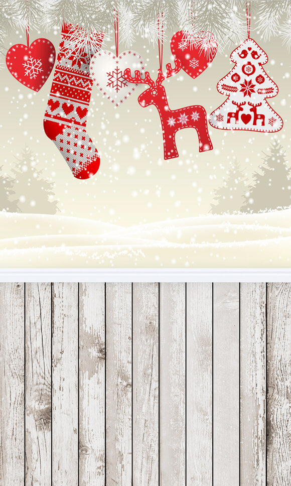 Noël Stocking Décor Plancher Bois Toile de fond M10-77