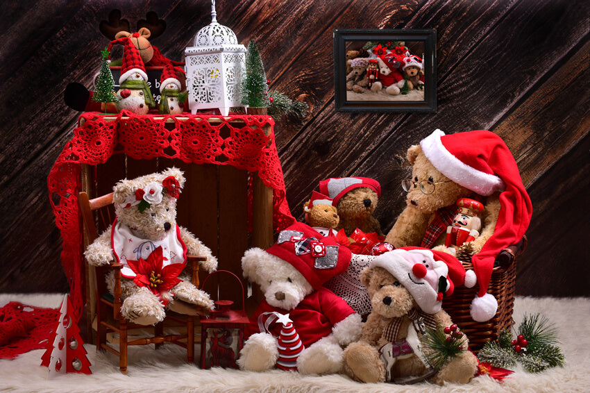 Nounours de Noël Toile de fond pour la photographie M11-08