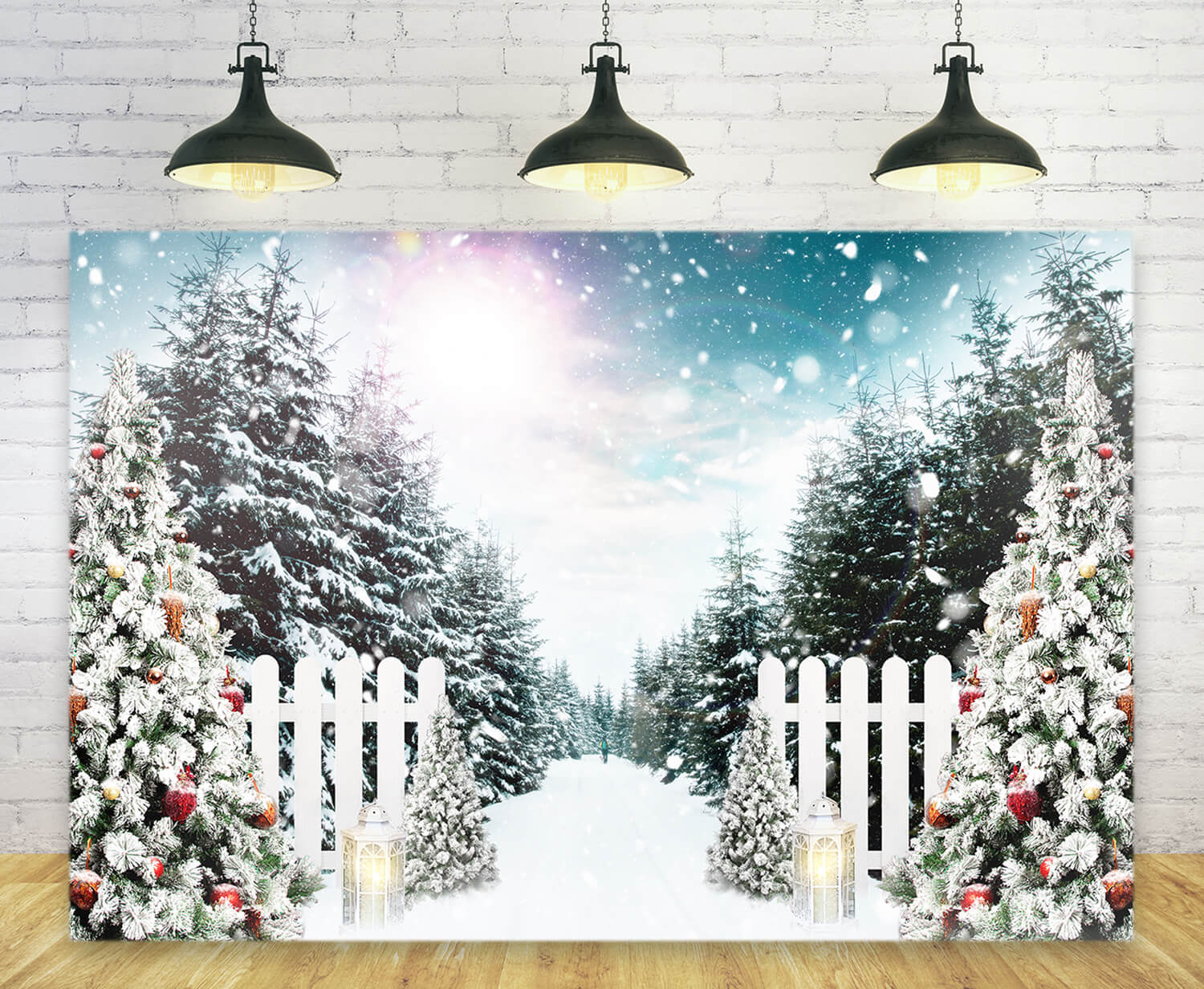Arbre de Noël Forêt d'hiver Flocon de neige Toile de fond M11-28