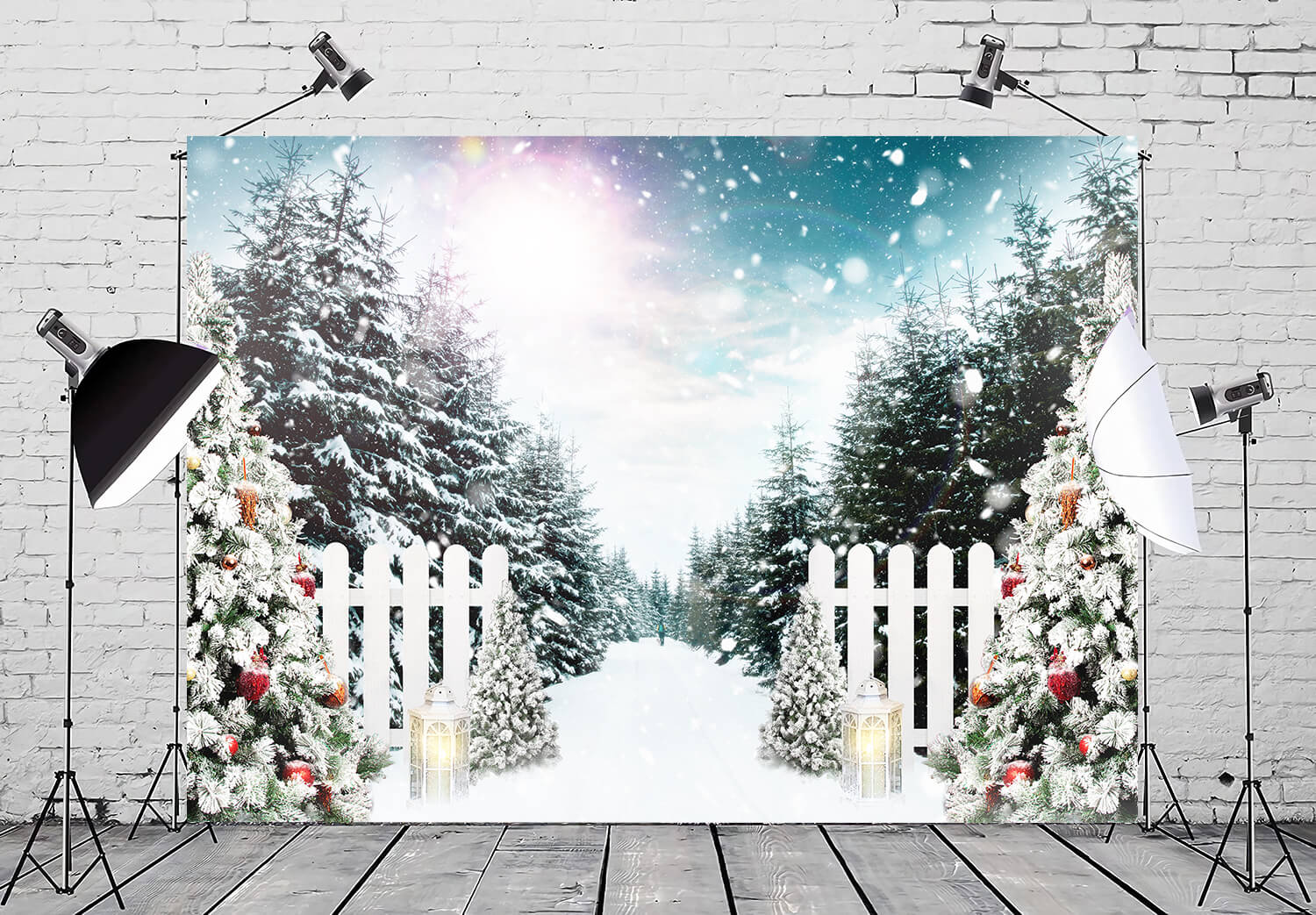 Arbre de Noël Forêt d'hiver Flocon de neige Toile de fond M11-28